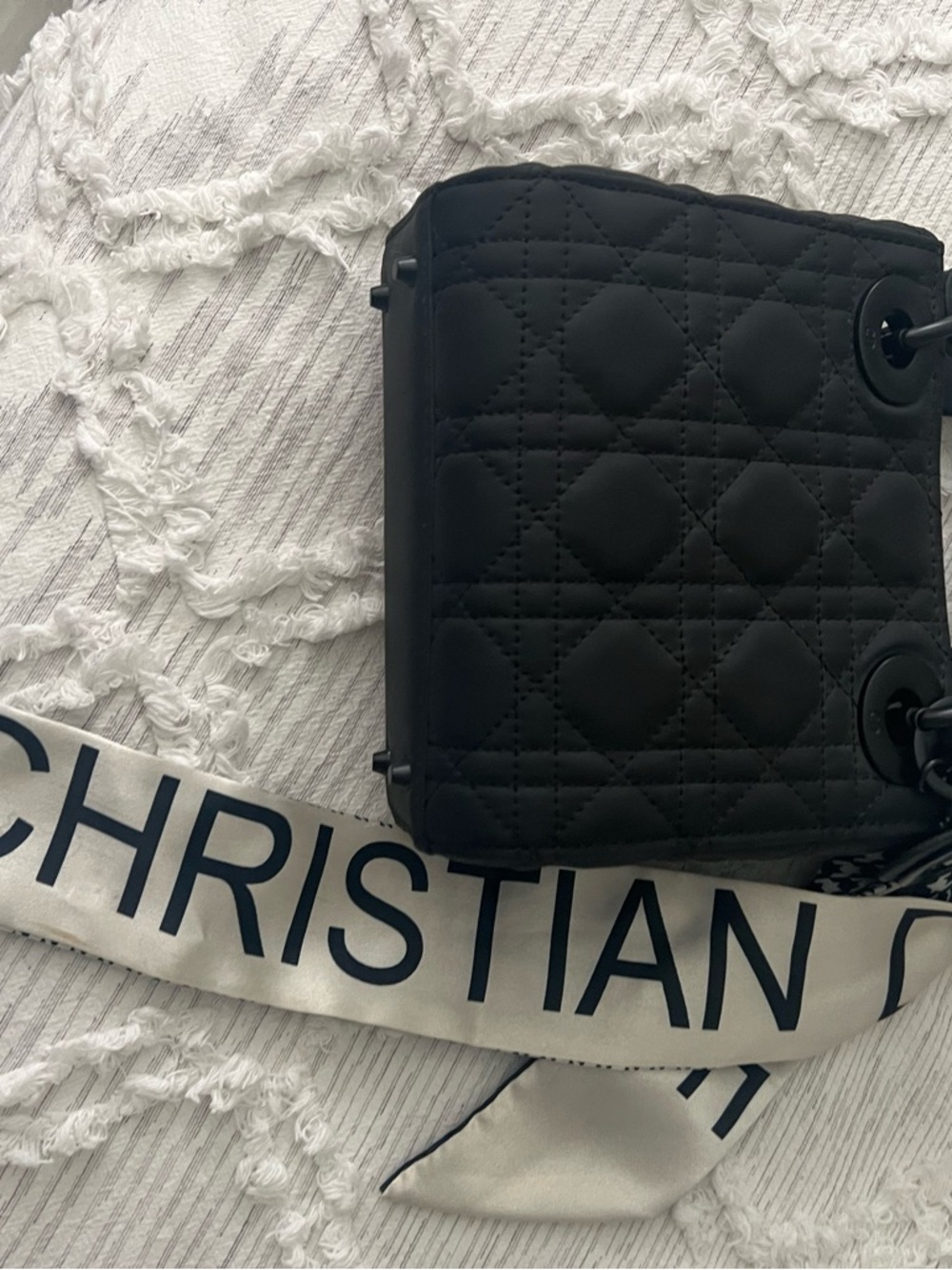 Inspired…. Soft matte Black Quilted mini tote with Scarf and 2 shoulder straps - Picture 3 of 10